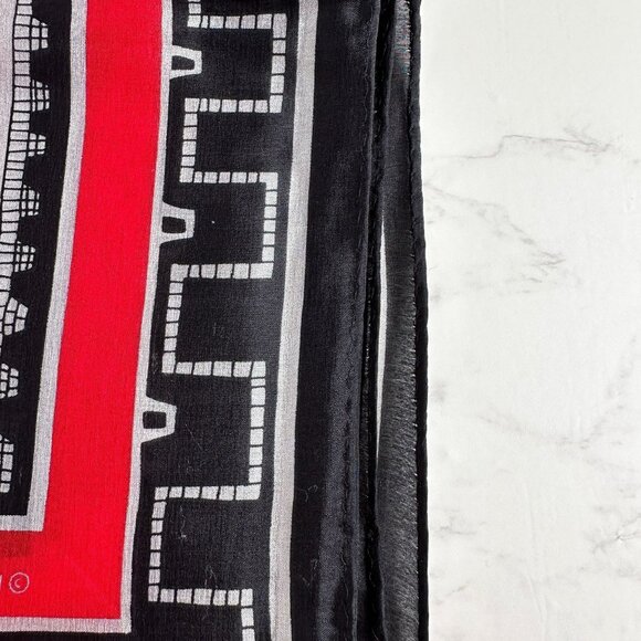 Vintage Vera Neumann Black Red Silver Grid Scarf - 28" Silk New with Tags - Picture 3 of 8